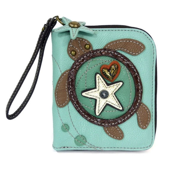 CHALA, 8 Slot, Sea Turtle, Zip Around Wallet, Wristlet, Coin Purse, Blue, Green - Picture 2 of 14